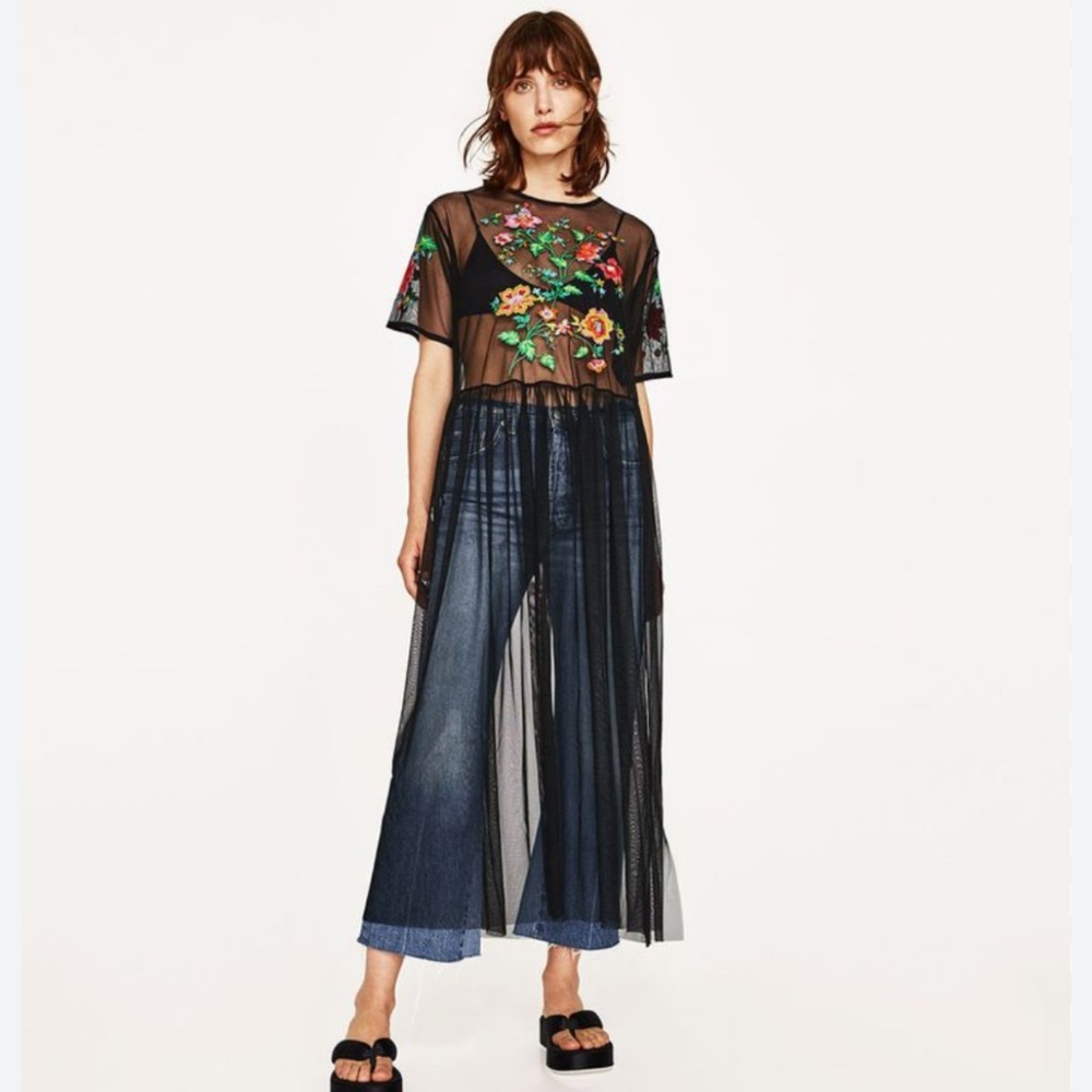 ZARA Floral Sheer Overlay Dress